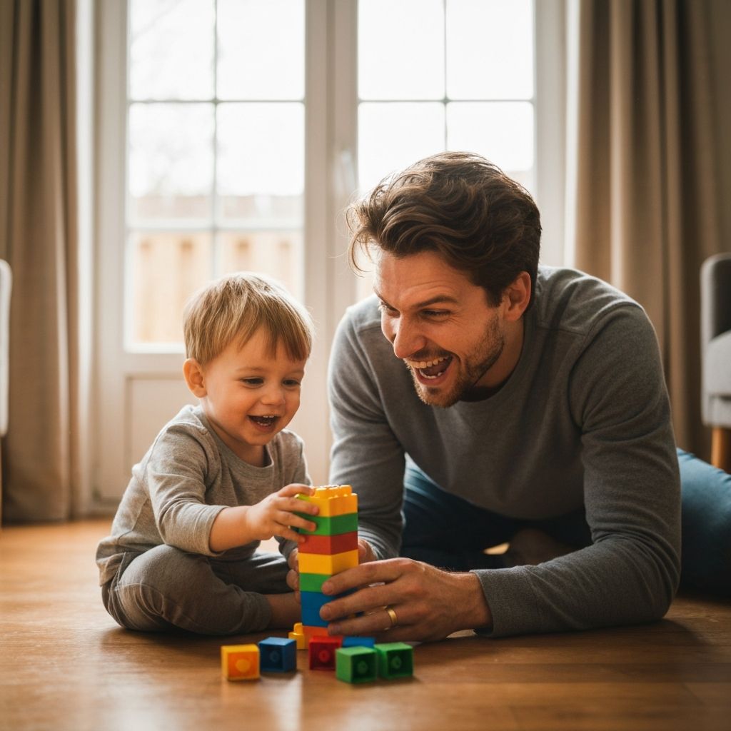 Father and child playing together, captured authentically