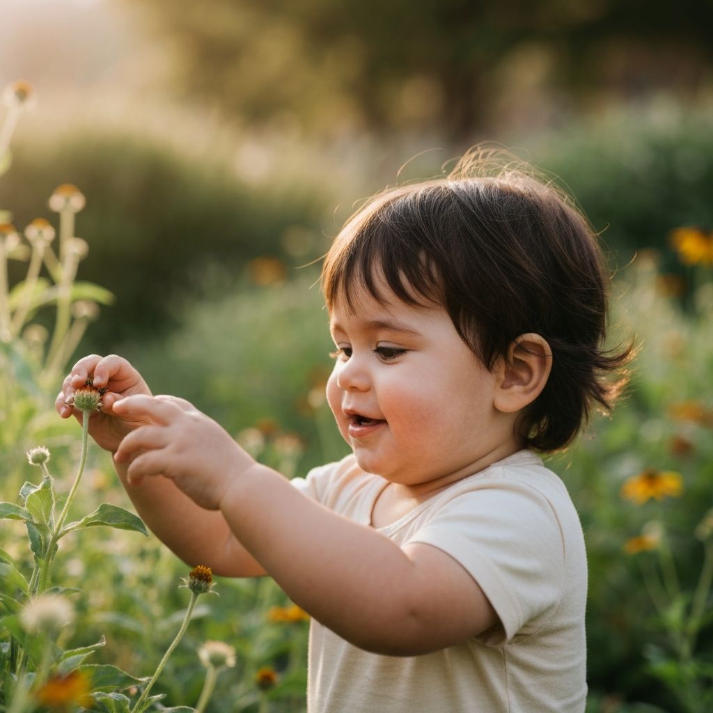 Toddler discovering something new with wonder in their eyes